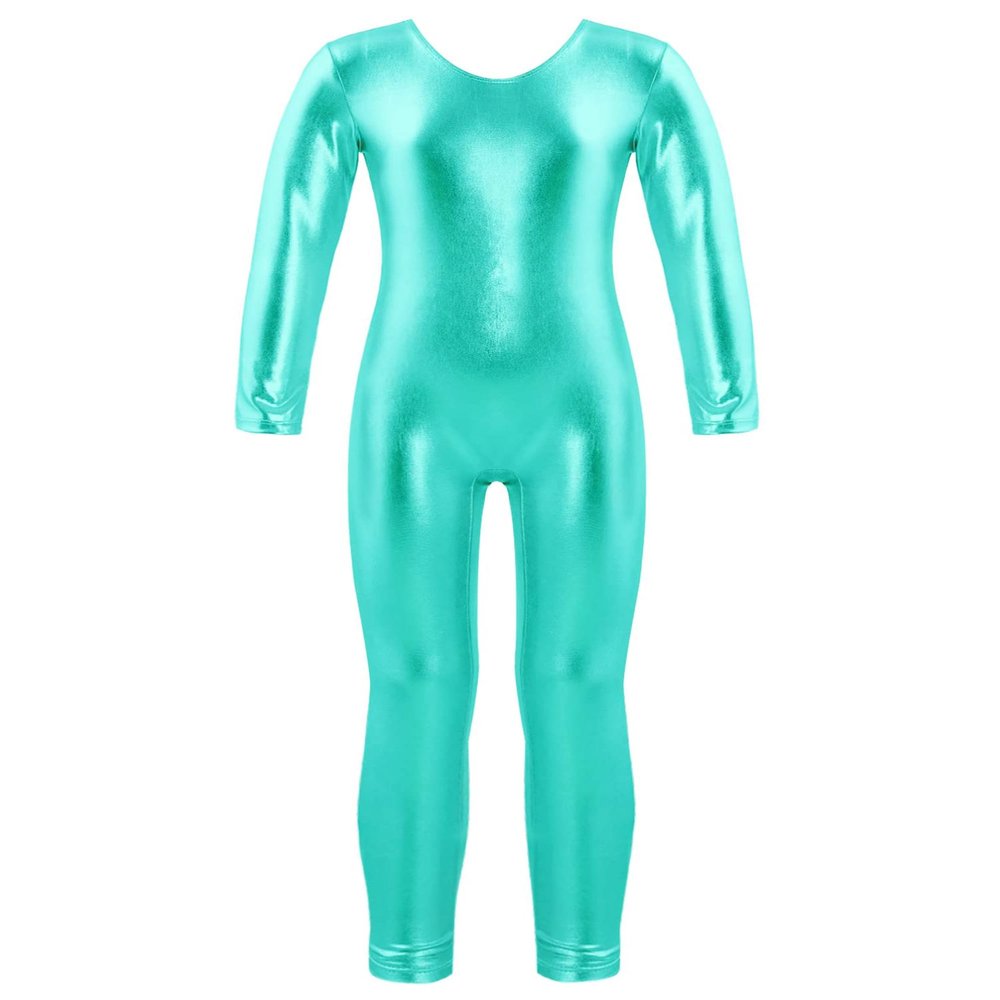 winying Kids Girls Boys Spandex Crew Neck Long Sleeve Full Bodysuit Unitard Athletic Gymnastics Leotard Catsuit Lake Green D 4 Years