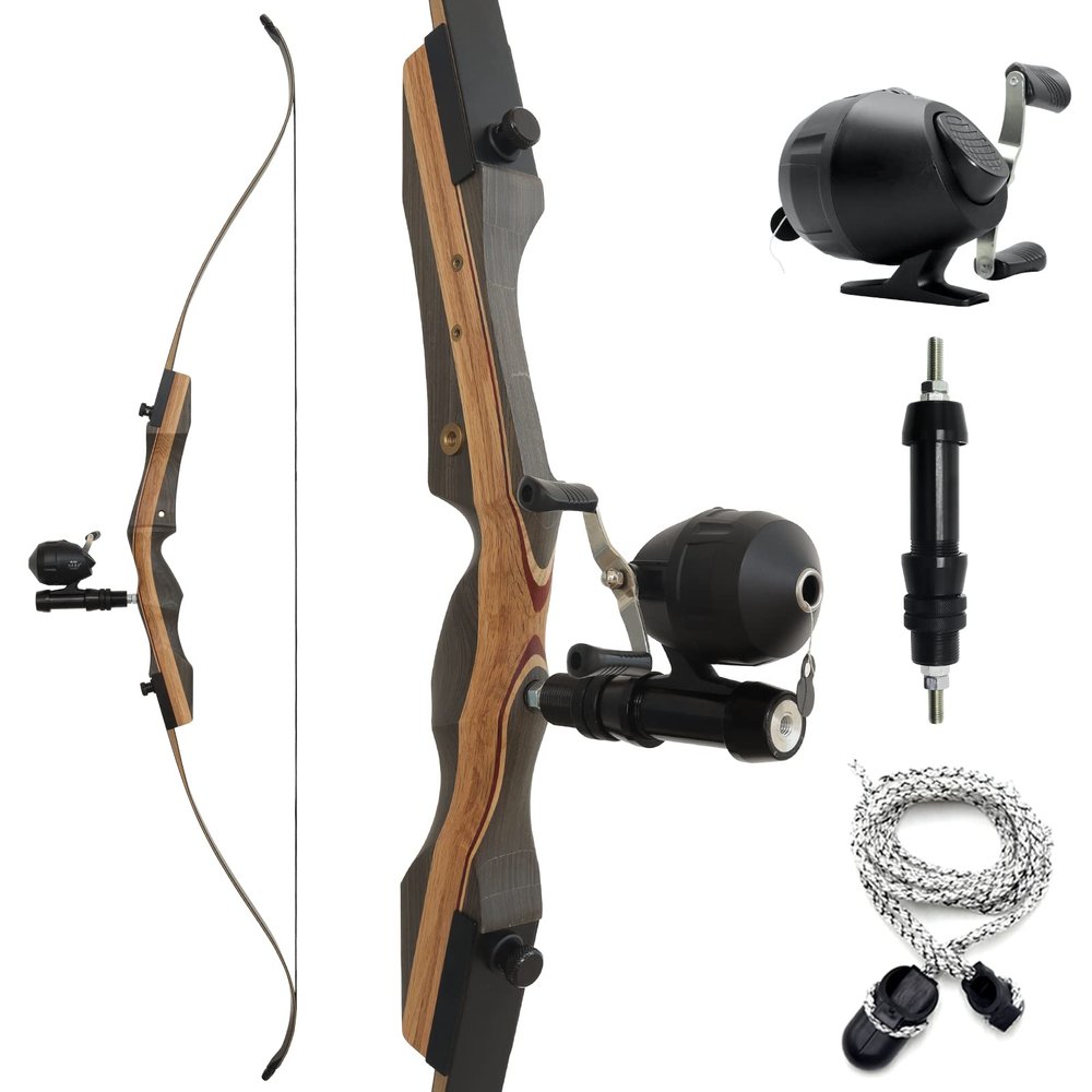 62" Archery Bowfishing Reel Kit 25-50lbs Archery Set Adult Takedown Recurve Bow for Hunting Right Hand Fishing Bow with Fishing Reel and Bowfishing Reel Seat (50LBS)