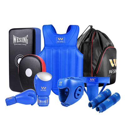 Wesing MMA Boxing Set 8pcs Sanda Chest Protector for Men Women Martial Arts Equipment (L, Blue)