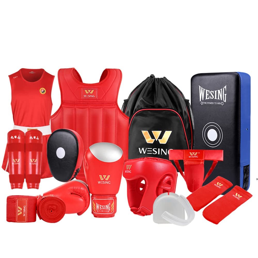 Wesing MMA Set 12pcs Boxing Kit Kickboxing Set Martial Arts Equipment for Men Women Muay Thai Sparring Training Gear (S, Red)