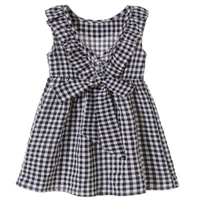 Beganly Toddler Baby Girls Cotton Ruffle Backless Sleeveless Swing Kids Plaid Casual Dresses Black 90