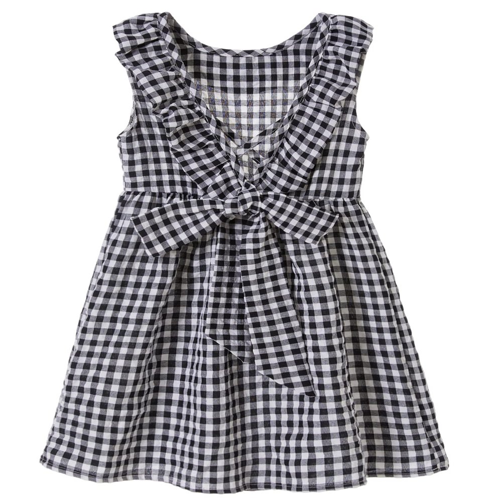 Beganly Toddler Baby Girls Cotton Ruffle Backless Sleeveless Swing Kids Plaid Casual Dresses Black 90