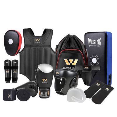Wesing Martial Arts Protector Equipments Sanda Kickboxing kit 11pcs Gear Set for Men Women (L, Black)