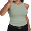 GEMBERA Womens Sleeveless Racerback High Neck Basic Ribbed Knit Fitted Tank Top Sage Green L view 1