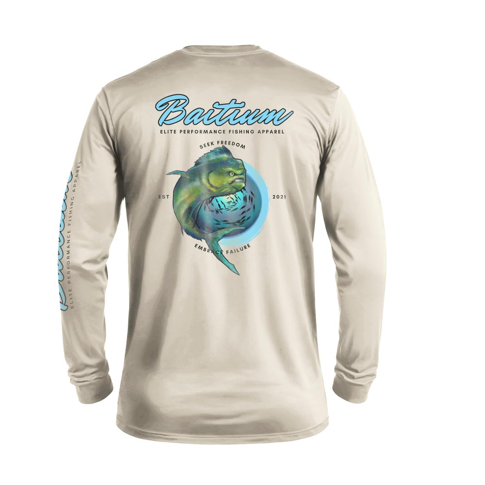 Fishing Shirts for Men Long Sleeve Tee - UV Sun Protection UPF 50 PFG T-Shirt - Unisex Mahi Mahi - Breathable Quick Dry Dri Fit (XX-Large, Beige)