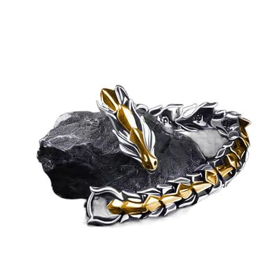 1PC Fashion Link Bracelets Silver Gold Dragon Head Dragon Lin Bracelet Retro Exaggerated Men's Dragon Bracelet Jewelry Accessories(19cm,Silver&Golden)