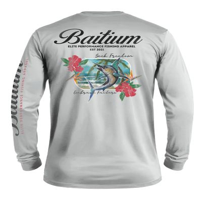 Fishing Shirts for Men,UPF50 Sun Protection Long Sleeve,Quick Dry Dri Fit Apparel, Wicking Rash Gaurd, Fishing Clothes- Marlin (X-Small, Grey)