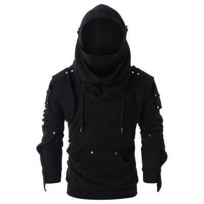 tuduoms Hoodies for Men Gothic Steampunk Shirts Cyberpunk Costume Hoodie Pullover Coat Winter Slim Fit Long Sleeve Sweatshirt