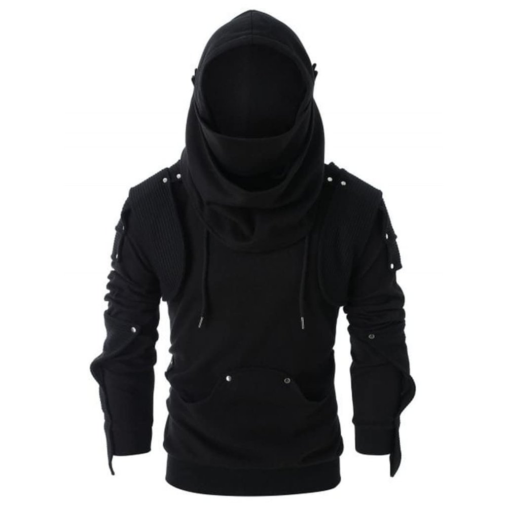 tuduoms Hoodies for Men Gothic Steampunk Shirts Cyberpunk Costume Hoodie Pullover Coat Winter Slim Fit Long Sleeve Sweatshirt