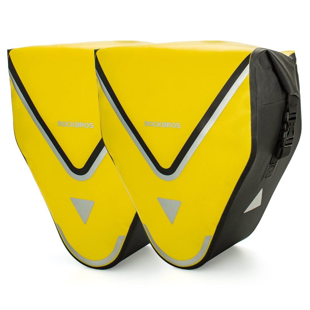 ROCKBROS Bike Pannier Waterproof 27L Large Capacity Bike Bag Rear Rack Bicycle Pannier Bag Waterproof for Grocery Touring Cycling Triangle Yellow*1