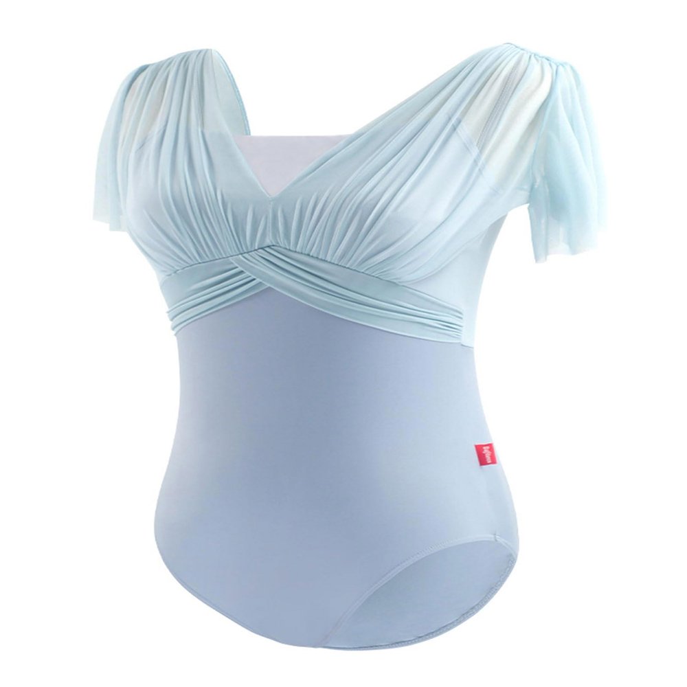 Daydance Ballerina Leotards for Women Dance, Flutter Sleeve Faux-2 Piece Ballet Clothes Blue