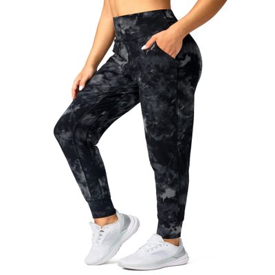 G Gradual Women's Joggers High Waisted Yoga Pants with Pockets Loose Leggings for Women Workout, Athletic, Lounge (Black Tie Dye, XX-Large)