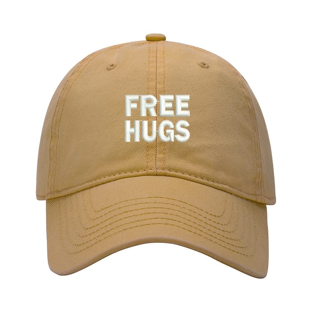 L8502-LXYB Baseball Cap Men Free Hugs Embroidered Washed Cotton Dad Hat Unisex Baseball Caps (Khaki,7 5/8)