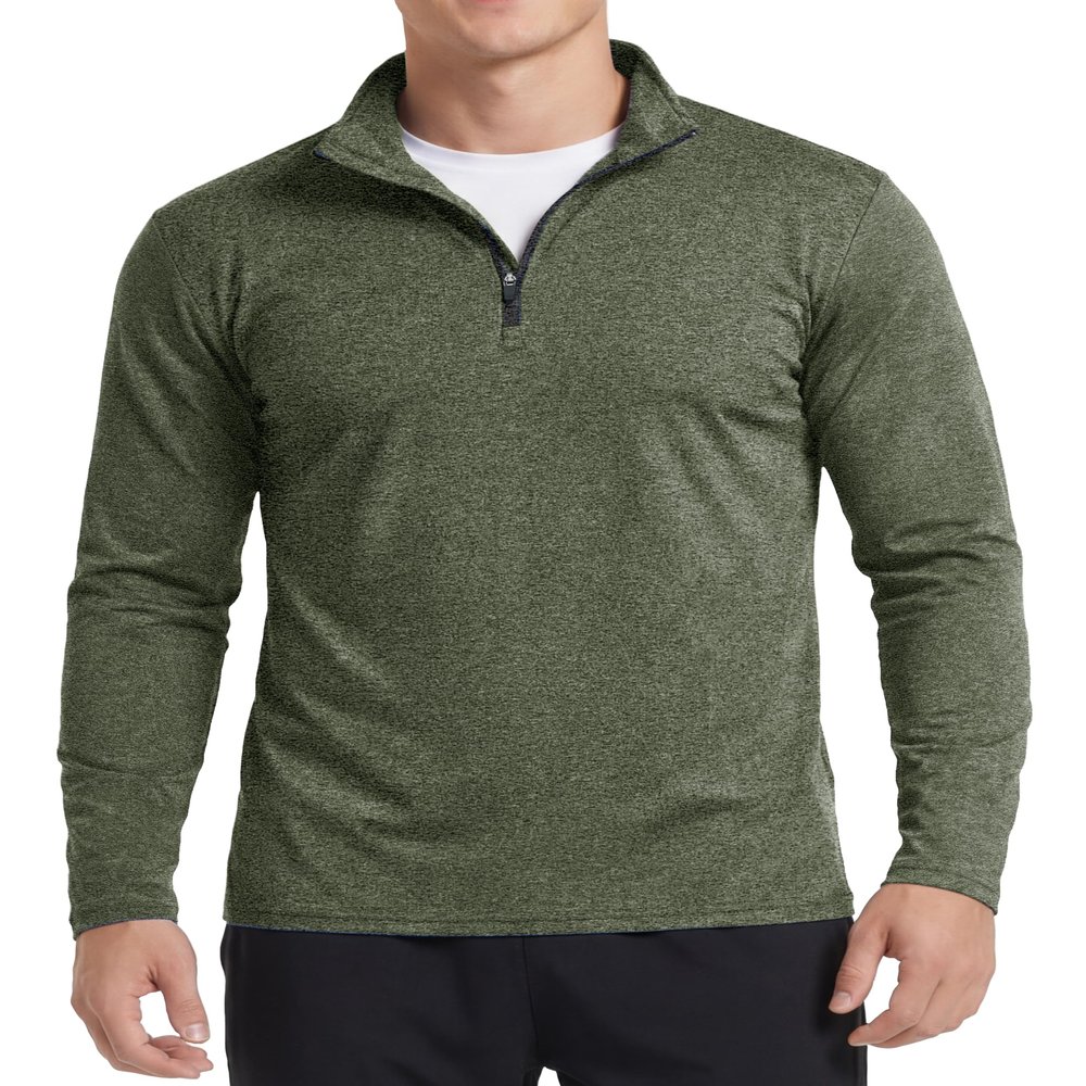 Boladeci Mens Pullover Quarter Zip Fleece Lined Long Sleeve Golf Shirts for Men Light Weight Thermal Running Sweaters and Pullovers Golf Accessories Army Green