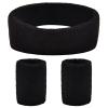 BLMHTWO 3 Pieces of Sweat Band Set, Headbands for Men Kids Sweatbands Including 1 Headband and 2 Wristbands Black Cotton Super Soft and Comfy Sweatband for Tennis Working Out Boxing Gym (Black) view 1