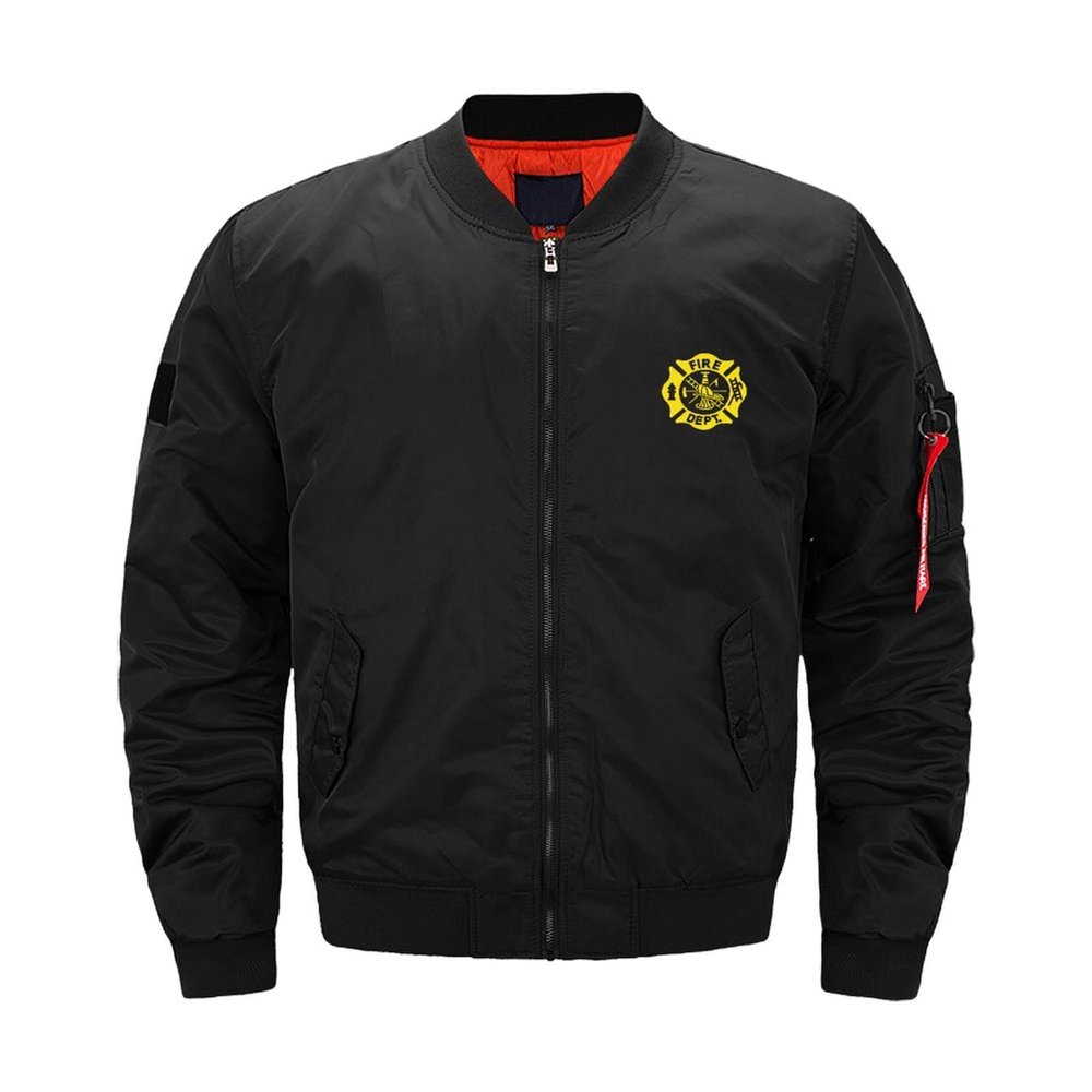 Fire Department Flag Flight Bomber Jacket for Men Women Lightweight Sportswear Windbreaker Casual Coat Outwear 2XL