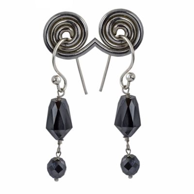 skyjewels 11.30 Cts Certified Black Diamond Dangler Earring With 925 Sterling Silver Round & Drum Faceted Beautiful Earrings for Woman