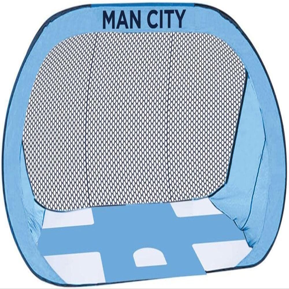 Hy-Pro Licensed Manchester City F.C. 4ft x 3ft 2-in-1 Target Pop Up Soccer Goal & Net Portable Soccer Net with Carry Bag, Football Training Equipment, Foldable Goal for Garden & Indoor Use