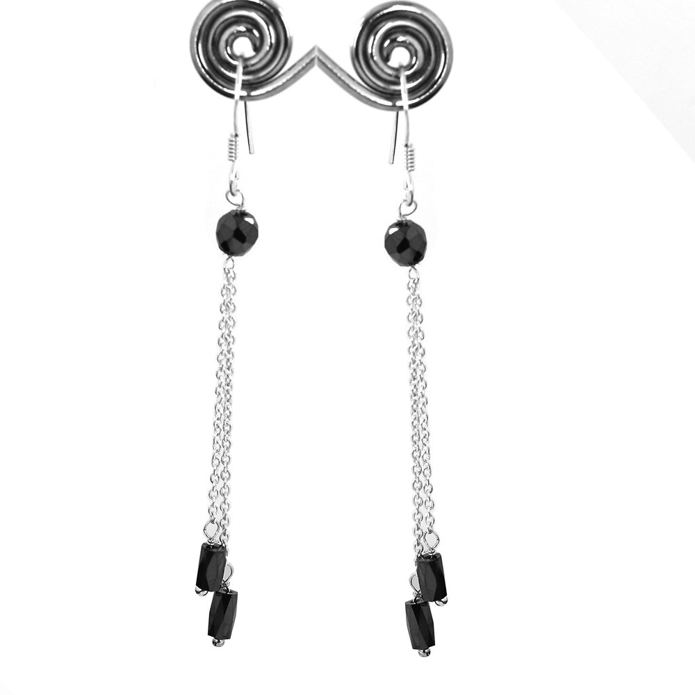 skyjewels Certified Black Diamond Dangler Earring With 925 Sterling Silver Round & Drum Faceted Beautiful Earrings for Woman