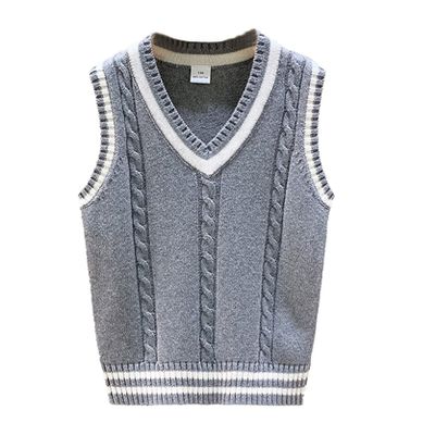 Loloda Baby Boys Casual Pullover V-Neck Vest Warm Cotton Knit Sleeveless Sweater School Uniform Grey 7-8 Years