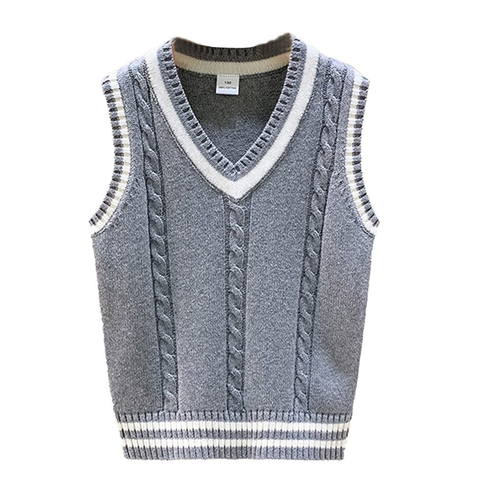 Loloda Baby Boys Casual Pullover V-Neck Vest Warm Cotton Knit Sleeveless Sweater School Uniform Grey 7-8 Years