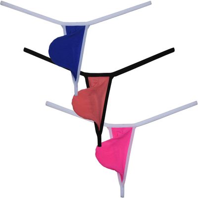 Botmois Men's Ice Silk Mini Bikini Tangas Soft String Thong Underwear Pouch T-back Minimal Coverage Underpants 3-Pack(Blue,Light Red,Pink) XL