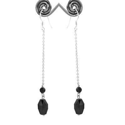 skyjewels 8.85 Cts Certified Black Diamond Dangler Earring With 925 Sterling Silver Round & Drum Faceted Beautiful Earrings for Woman