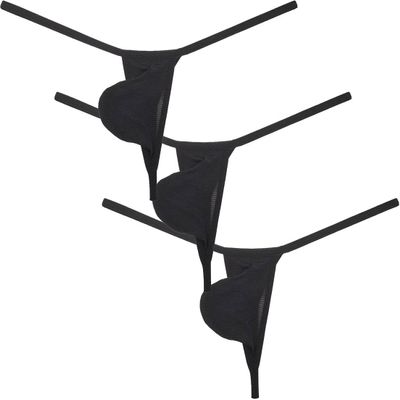 Botmois Men's Ice Silk Mini Bikini Tangas Soft String Thong Underwear Pouch T-back Minimal Coverage Underpants 3-Pack(Black) M