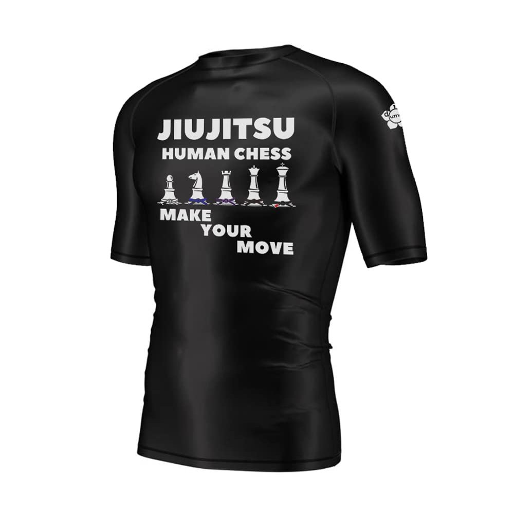 DIYUME Mens Humen Chess Grapplers Uniform Gi Baselayer for Coach Students,Short Sleeve Black M