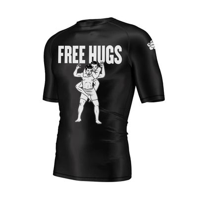DIYUME Mens Free Hugs All Time Training Gym Running Wicking Dry Fit Top,Short Sleeve Black XL