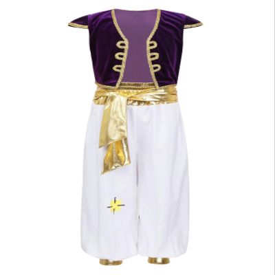 Sxiwei Kids Boys Arabian Prince Vest Top with Harem Belt Pants Set for Carnival Party Fancy Dress Purple 16 Years