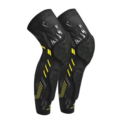 Kuangmi Knee Pad and Shin Guard Sleeve for Soccer, Basketball, Wrestling, Softball, Volleyball, Sports, Daily Support (Black Yellow-Pair, Large)