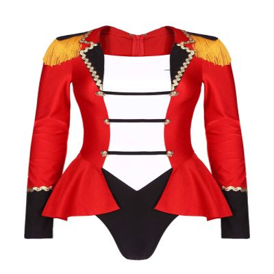 Aislor Women's Circus Ringmaster Cosplay Costume Long Sleeve Tassel Tuxedo Jacket Leotard Jumpsuit Bodysuit Red 3X-Large