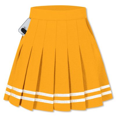 SANGTREE Toddler Little & Big Girls' Pleated Tennis Short A-Line Mini Skirt Junior Teen School Uniform, A# Gold Yellow with Stripe 2 Pockets, 10-11 Years