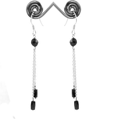 skyjewels 7.00 Cts Certified Black Diamond Dangler Earring With 925 Sterling Silver Round & Drum Faceted Beautiful Earrings for Woman