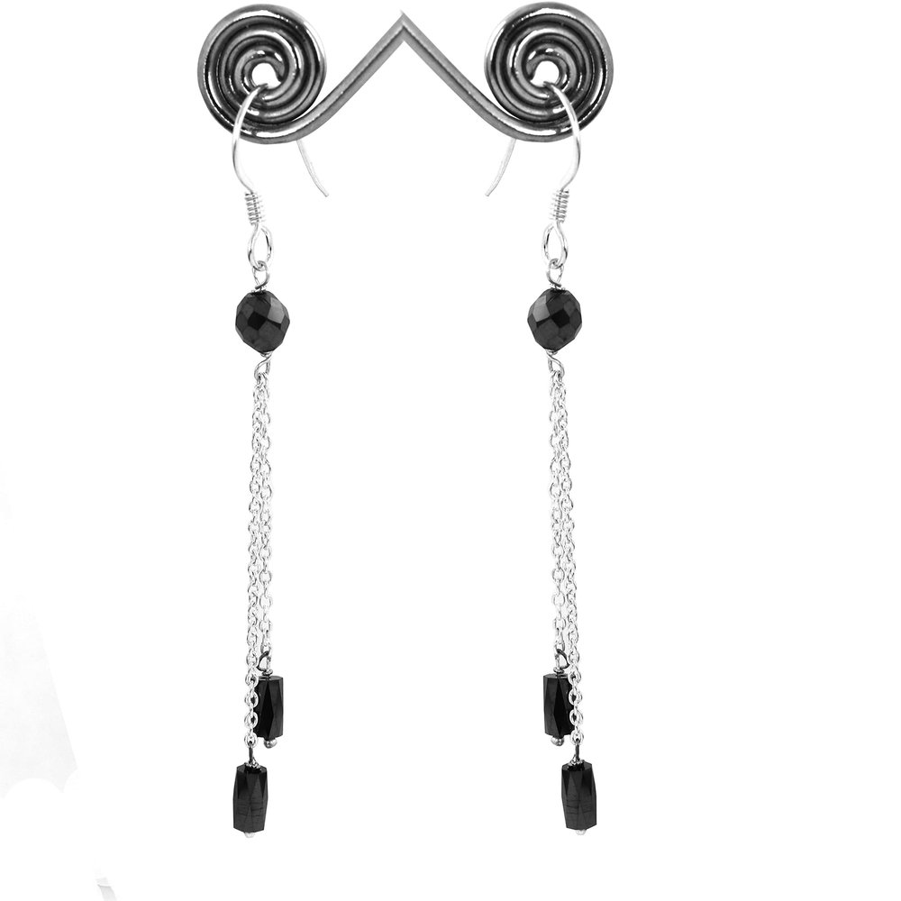 skyjewels 7.00 Cts Certified Black Diamond Dangler Earring With 925 Sterling Silver Round & Drum Faceted Beautiful Earrings for Woman