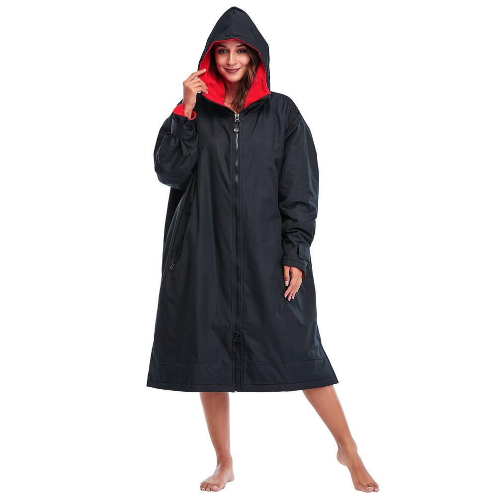 Adult Changing Robe, KUYUSHOP Surf Robe Dry Poncho Hooded Towel Oversized Coat Fleece Lining Thermal Swim Parka Weatherproof Long Sleeve Surfing Poncho with Hood For Watersports, Swimming, Surfing