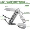 Wemomo Camping Utensils, 5 in 1 Detachable Cutlery Folding Knife, Stainless Steel Spoon, Fork, Cork Screw & Can Opener Combo Set, Compact Camping Tools for Hiking, Travel, Backpacking view 2