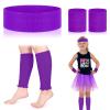 Sintege 80s Leg Warmer for Kid Girl Neon Leg Warmer Headband Wristband 1980s Fancy Accessory for Cosplay Party(Purple) view 1