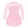 FEESHOW Youth Girls Shiny Rhinestones Mesh Long Sleeves Figure Ice Skating Ballet Dance Leotard Gymnastic Dress Pink 12 Years view 3