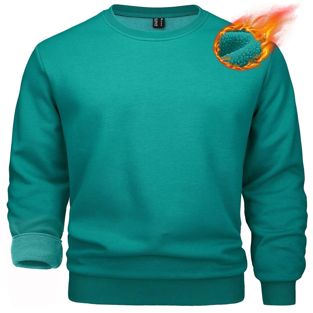 MAGCOMSEN Men's Fleece Crewneck Sweatshirt - Sherpa Lined - Emerald Green