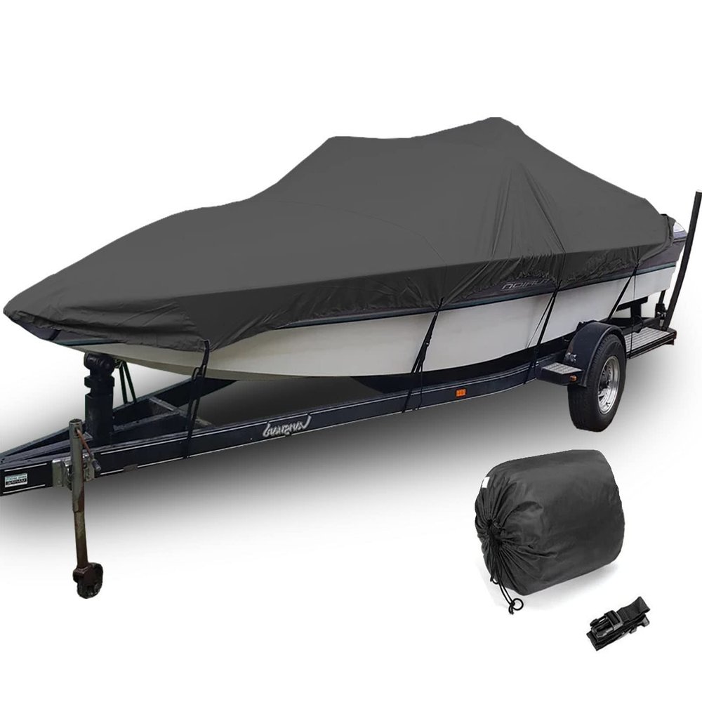 LDIW 11-27FT Waterproof Boat Cover 420D Oxford Fabric UV Resistant Boat Cover fits V-Hull, TRI-Hull, Pro-Style, Fishing Ski, Runabout, Bass Boat,Black,20~22FT: 700x254cm