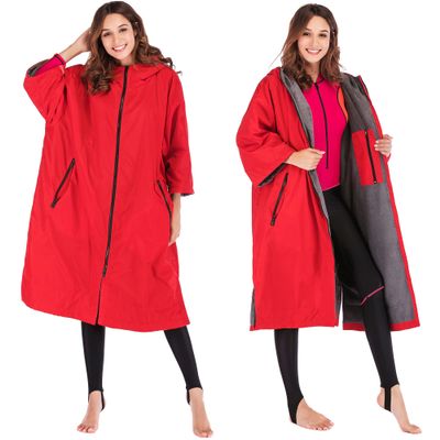 KEYUSHOP Waterproof Changing Robe with Fleece Lining, Oversized Swim Parka Towel Robe Hooded Surf Poncho Swim Robe Stay Warm and Dry- Watersports, Swimming, Surfing