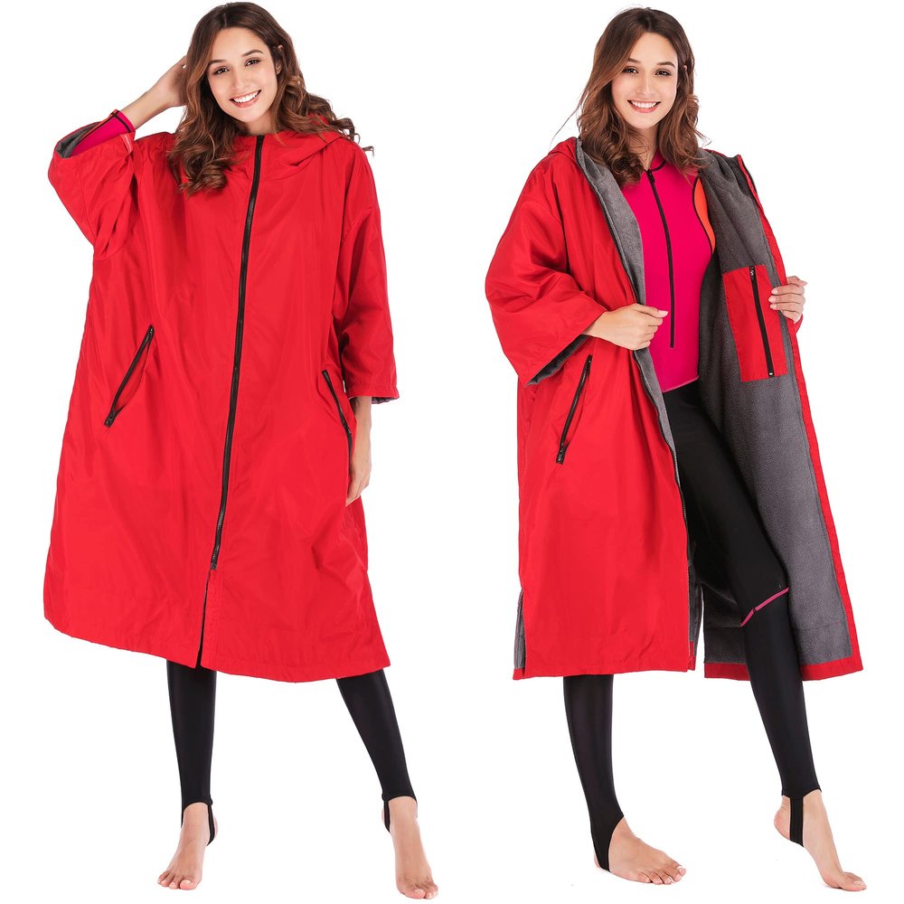 KEYUSHOP Waterproof Changing Robe with Fleece Lining, Oversized Swim Parka Towel Robe Hooded Surf Poncho Swim Robe Stay Warm and Dry- Watersports, Swimming, Surfing