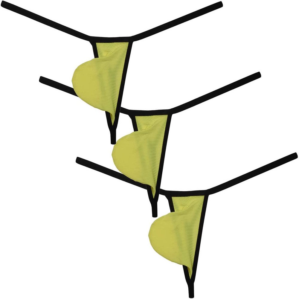 Botmois Men's Ice Silk Mini Bikini Tangas Soft String Thong Underwear Pouch T-back Minimal Coverage Underpants 3-Pack(Light Yellow) L
