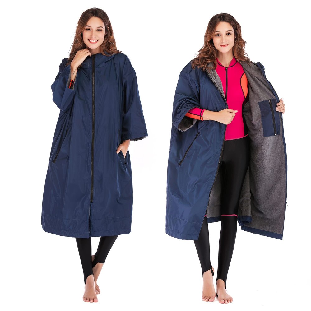 KEYUSHOP Waterproof Changing Robe with Fleece Lining, Oversized Swim Parka Towel Robe Hooded Surf Poncho Swim Robe Stay Warm and Dry- Watersports, Swimming, Surfing