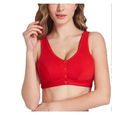 Silicone Breast Prosthesis Mastectomy Cotton Bra with Pockets Wireless Sports Bras Tank for Middle Elderly Women (Color : Red, Size : 100/44ABC)