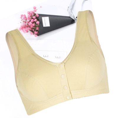 Telusu Elderly Women's Cotton Mastectomy Bras No Underwire Front Closure Breast Prosthesis Pocket Sports Bra Underwear (Color : Beige, Size : 95/42ABC)