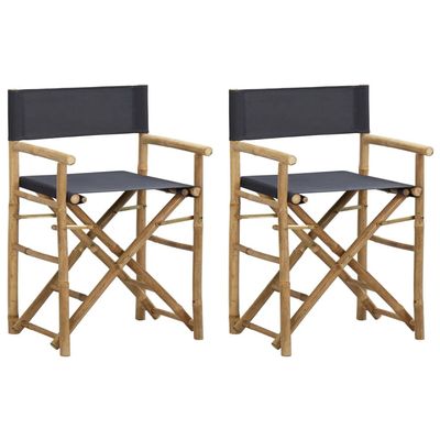 vidaXL Folding Director's Chairs 2 Pcs, Foldable Director's Chair with Fabric Seat Cover, Camping Chair for Garden, Dark Gray Bamboo and Fabric