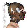 Yilen Latex Hood Mask Holiday Rubber Full Face with Ponytail Wigs Latex Mask (M, Transparent black-wigs) view 2